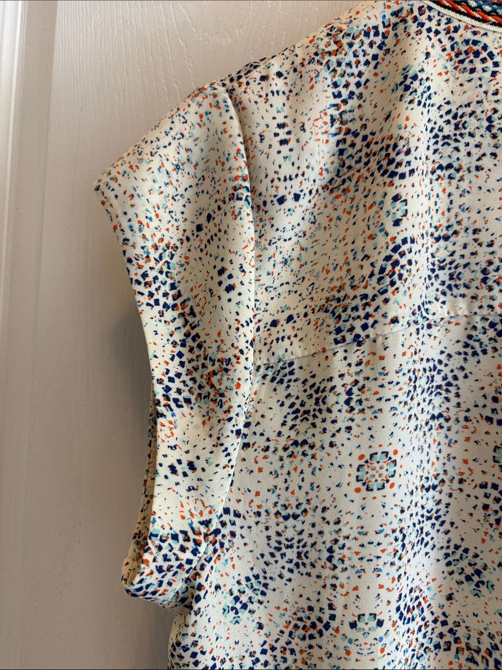 Daniel Rainn Cream Dot-Print Tassel V-Neck Tunic with Navy & Rust Trim - Picture 11 of 13